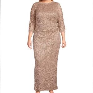 Jessica Howard Lace Maxi Dress in Taupe